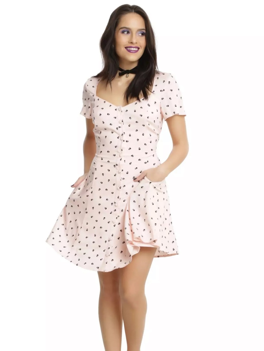 Hot Topic Blush Button Front Skull Dress